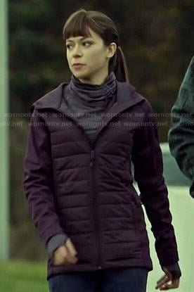 Alison’s purple jacket and mock-neck top on Orphan Black