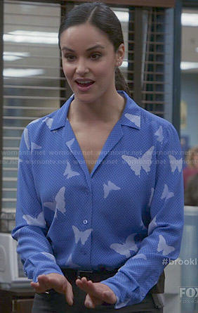 Amy’s blue butterfly print blouse on Brooklyn Nine-Nine