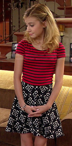 Avery's red striped top and black and white printed skirt on Dog with a Blog