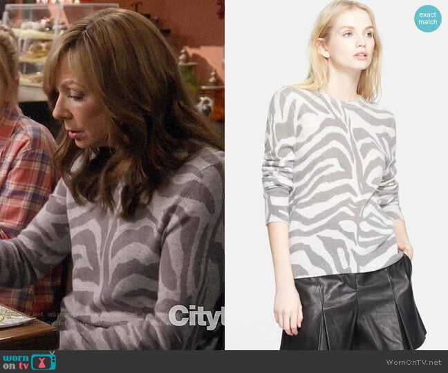 Equipment Shane Zebra Sweater worn by Bonnie Plunkett (Allison Janney) on Mom