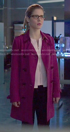 Felicity’s magenta trench coat on Arrow