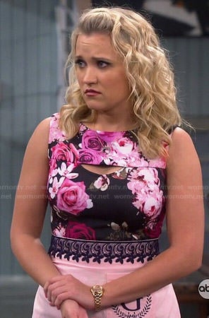 Gabi's black and pink floral mini dress with cutout on Young and Hungry