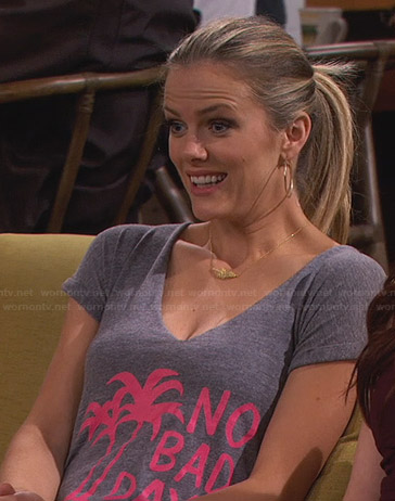 Jules’s grey and pink “No Bad Days” palm tree tee on Friends with Better Lives