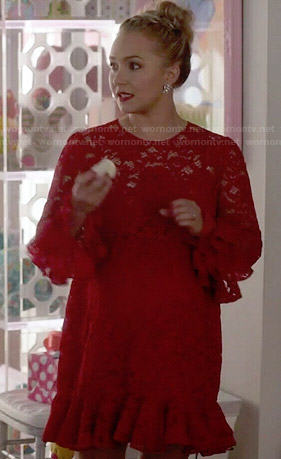 Juliette’s red lace baby shower dress on Nashville