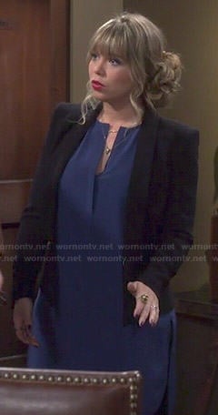 Kristin's blue split neck shift dress on Last Man Standing