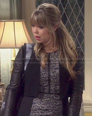 Kristin's grey textured print dress with black side panels on Last Man Standing