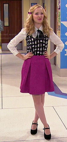 Liv’s perfume print top and pink pleated skirt on Liv and Maddie