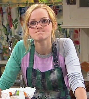 Maddie’s pink top with green and blue sleeves on Liv and Maddie