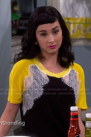 Mandy's black and yellow lace top on Last Man Standing