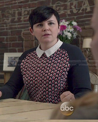 Mary's navy and red patterned sweater with collar on Once Upon a Time