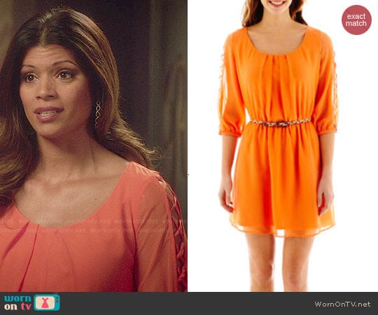 My Michelle Lattice 3/4 Sleeve Belted Dress worn by Xiomara Villanueva (Andrea Navedo) on Jane the Virgin