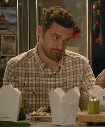 Nick's beige checked shirt on New Girl