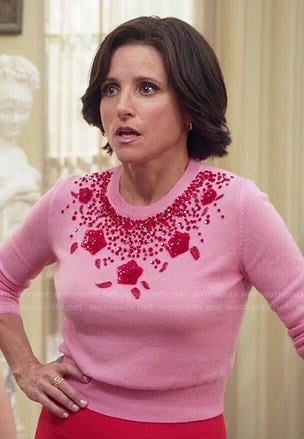 Selina's pink beaded sweater on Veep