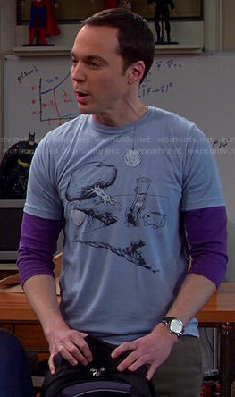 Sheldon's blue tree illustration tee on The Big Bang Theory