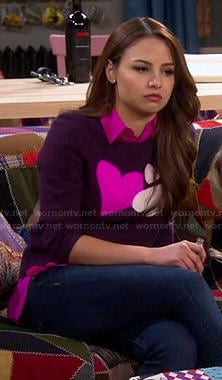 Sofia’s purple heart sweater on Young and Hungry