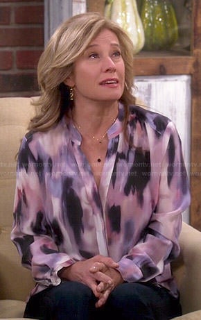 Vanessa's pink watercolor print blouse on Last Man Standing