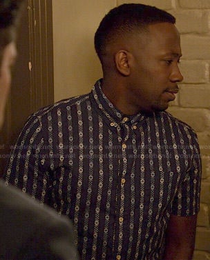 Winston's blue patterned stripe short sleeve shirt on New Girl