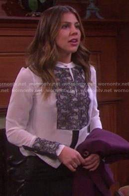 Abigail's white blouse with black lace on Days of Our Lives