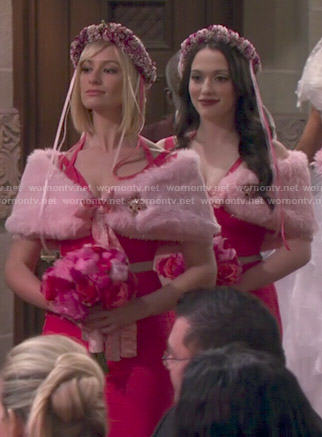 Caroline and Max's pink bridesmaid dresses on 2 Broke Girls