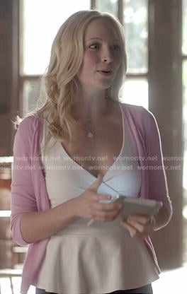 Caroline's white peplum top on The Vampire Diaries
