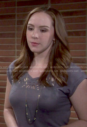 Cassie's grey cutout tee on The Young and the Restless