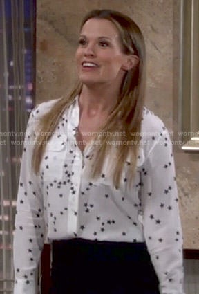 Chelsea's white star print shirt on The Young and the Restless