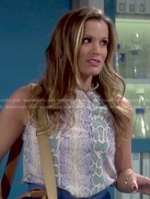Chelsea’s blue and green snake print top on The Young and the Restless