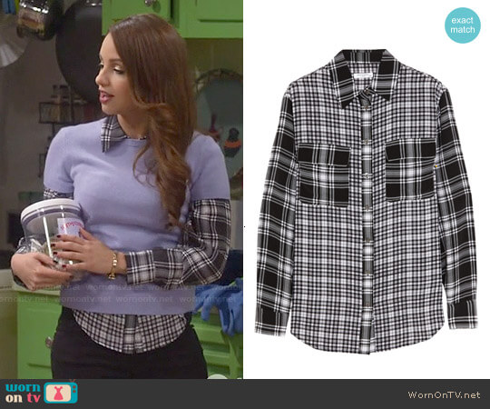 Equipment Signature Plaid Washed-Silk Shirt worn by Sofia Rodriguez (Aimee Carrero) on Young and Hungry