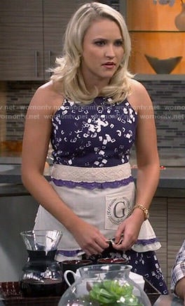 Gabi’s navy blue blocks printed dress on Young and Hungry