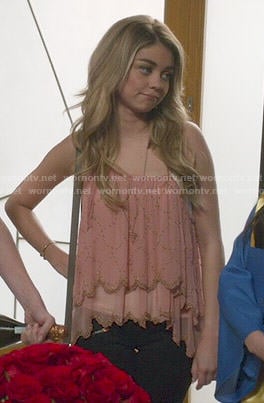 Haley's pink beaded top on Modern Family