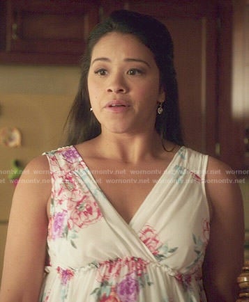 Jane's white and pink floral dress on Jane the Virgin