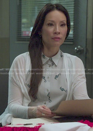 Joan's seahorse print shirtdress on Elementary