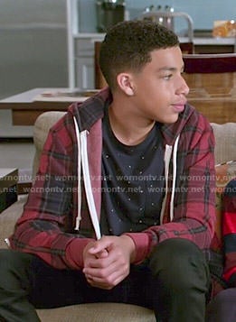 Junior's red plaid hoodie on Black-ish