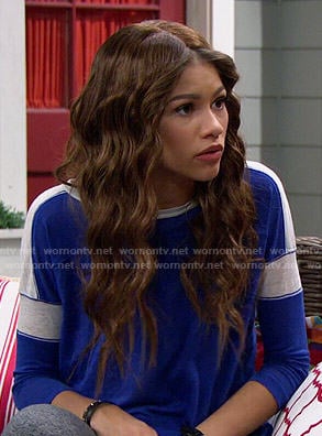 KC’s blue t-shirt with white striped sleeves on KC Undercover