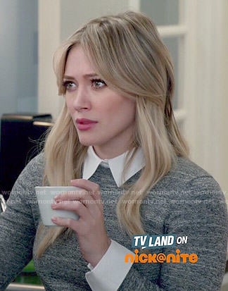 Kelsey’s grey sweater with white collar on Younger