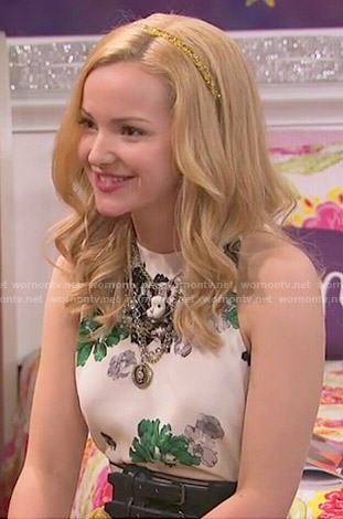 Liv’s white floral top and yellow skirt on Liv and Maddie