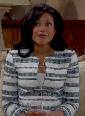 Maya's green striped jacket on The Bold and the Beautiful