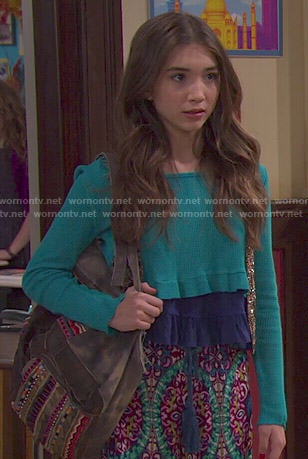 Riley’s teal green crop top and printed wide leg pants on Girl Meets World