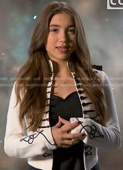 Riley's white jacket with black embroidery on Girl Meets World