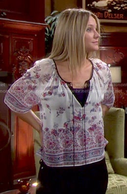 Sharon's printed peasant top on The Young and the Restless