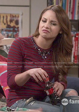 Sofia's red striped and embellished top on Young and Hungry