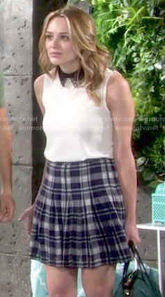Summer’s white top with black collar and plaid skirt on The Young and the Restless
