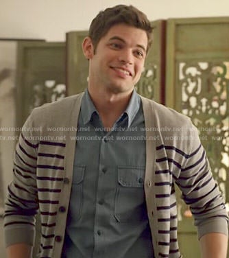 Winn's grey striped cardigan on Supergirl