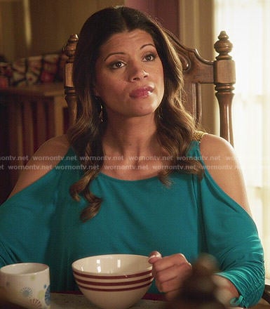 Xiomara’s blue cold shoulder top on Jane the Virgin