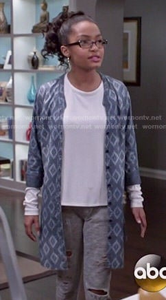 Zoey’s chambray ikat print jacket on Black-ish