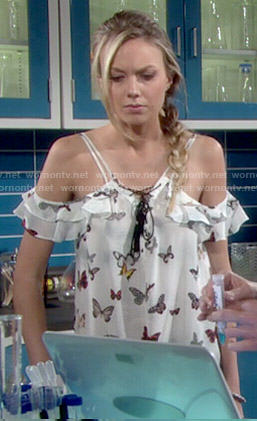 Abby’s butterfly print top with ruffle sleeves on The Young and the Restless