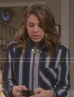 Abigail's black and blue striped shirtdress on Days of our Lives