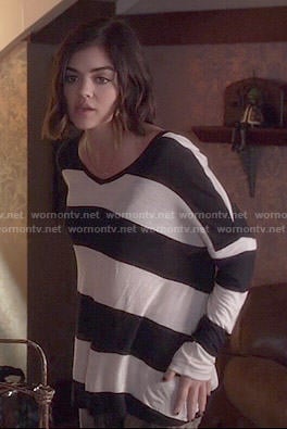 Aria’s black and white striped top on Pretty Little Liars