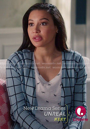 Blanca’s horse print t-shirt and blue checked cardigan on Devious Maids