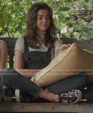 Callie’s denim overalls and striped tee on The Fosters